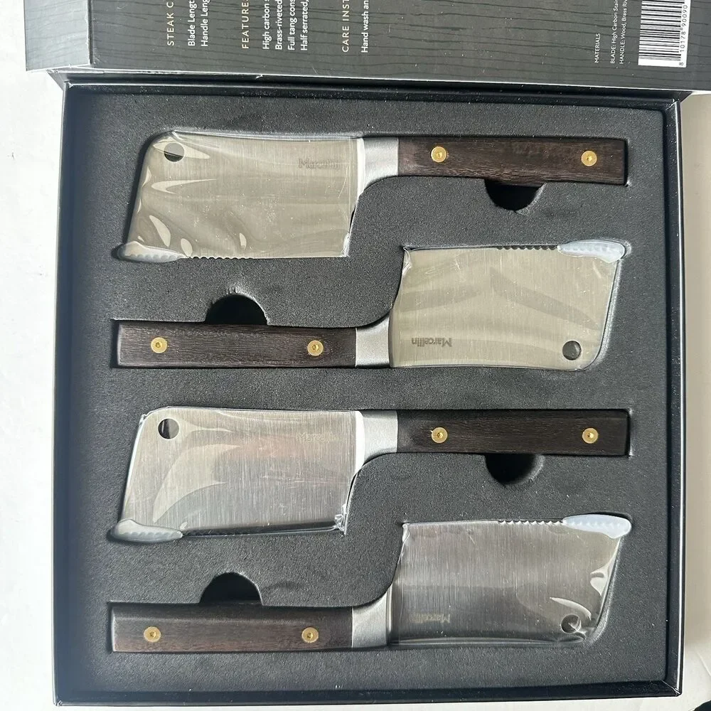 NEW Marcellin Steak Cleaver Knifes Set Of 4 High Carbon Stainless Steel Blades